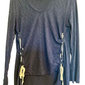 Navy Blue Long Sleeve Top with Side Ties